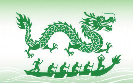 Dragon boat racing, traditional Chinese dragon boat race, vector illustration.の素材