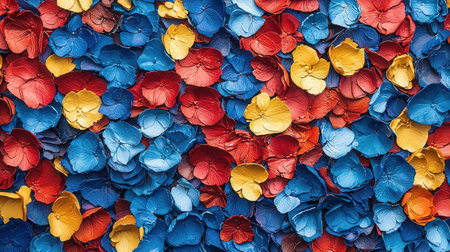 Colorful paper flowers background. Close-up colorful paper flowers.の素材