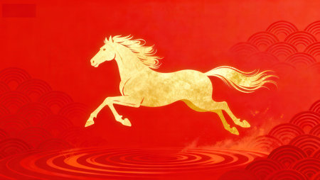 Horse New Year's card Japanese paper Zodiac icon background.の素材