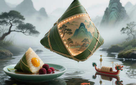 Dragon Boat Festival rice dumplings, rice dumplings and rice cakeの素材