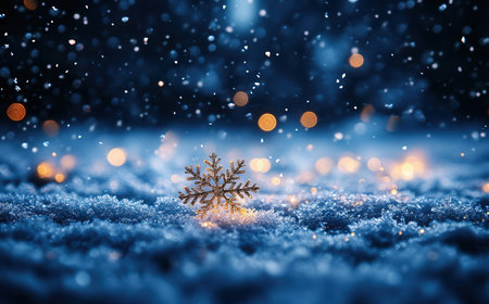 Snowflake on snow and bokeh background. Christmas and New Year conceptの素材