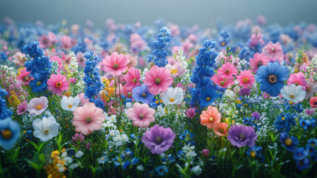 Colorful spring flowers in the meadow. Spring background. Colorful spring flowers.の素材
