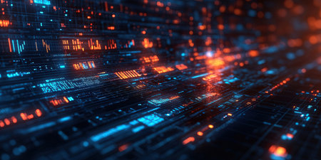 Abstract technology background with glowing lines and bokeh. 3D Renderingの素材