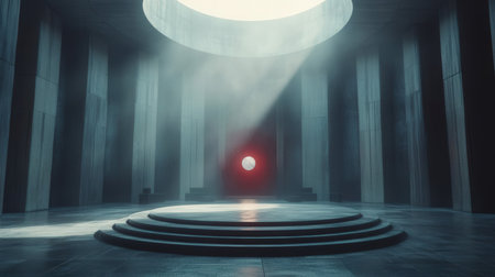 Stage illuminated by spotlights. 3D rendering. Futuristic scene.の素材