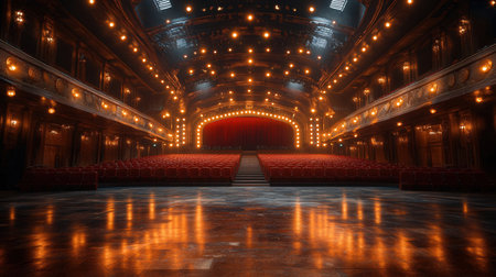 interior of the theater with stage lights and spotlights. 3d renderingの素材