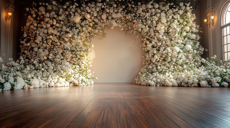 Interior of a room decorated with white flowers. 3D renderingの素材