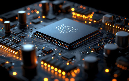 Close-up of electronic circuit board. Technology and science concept.の素材