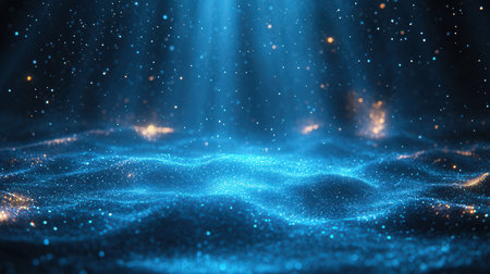 3D illustration of a blue background with bokeh and particlesの素材