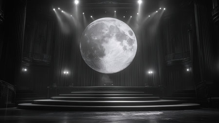 The moon on the stage in the dark. 3d rendering.の素材