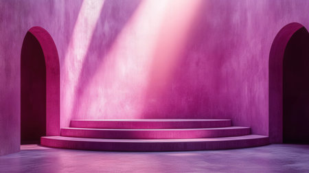 pink podium with arch and shadow. 3d rendering, mock upの素材