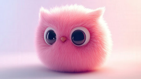 Cute pink owl on a pink background. 3d rendering.の素材
