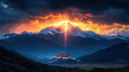 Panoramic view of the Svaneti fortress at sunset, Georgiaの素材