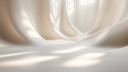 White curtain on a white background. 3d rendering, 3d illustration.の素材