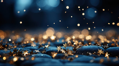 Christmas and New Year background with snowflakes and bokehの素材