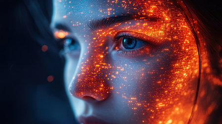 Close-up portrait of a beautiful girl with red eyes and makeupの素材