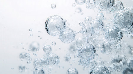 Air bubbles in water on a white background. Close-up.の素材