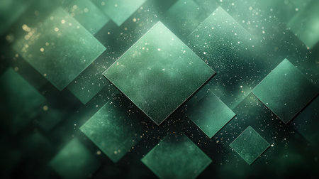 abstract green background with squares and bokeh. 3d renderingの素材