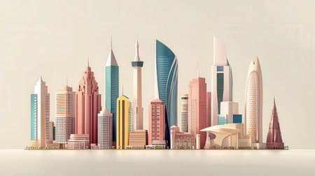 Modern cityscape with skyscrapers. 3d render illustration.の素材