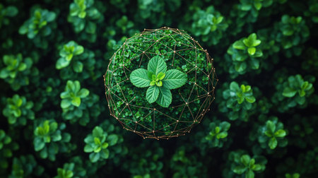 3D rendering of green plant in the shape of a sphere.の素材