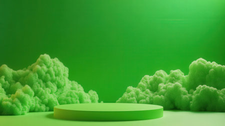 Green podium on green background. Abstract minimal scene. 3d renderの素材
