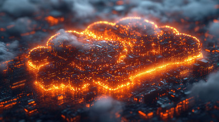 Cloud computing technology concept. 3d illustration of cloud computing with circuit boardの素材