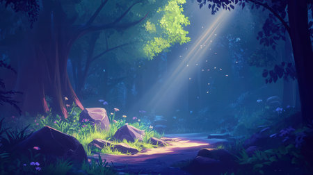 Fantasy forest in the light of the sun. 3d renderingの素材