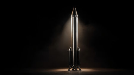3d rendering of a rocket on a black background with smoke.の素材
