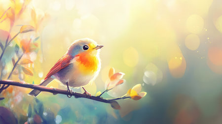 Colorful bird on a branch in the forest. Spring landscape.の素材