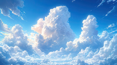 Blue sky background with tiny clouds. Cumulus white clouds. 3d illustrationの素材
