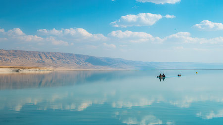 Landscape of the Dead Sea in Israel. Reflection in the water.の素材