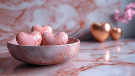 Pink hearts in a bowlle background. Valentine's day concept.の素材