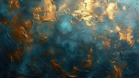 Blue and gold abstract background with old grunge textures and stains.の素材