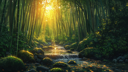 Bamboo forest at sunrise, Arashiyama, Kyoto, Japanの素材