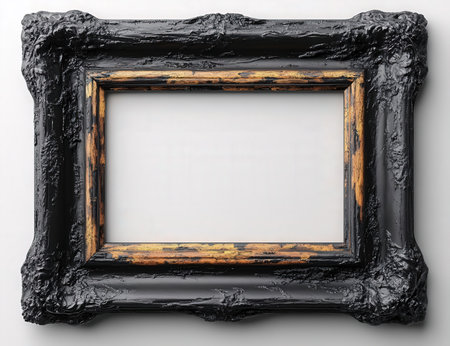 Black picture frame isolated on white background. 3D illustration. Vintage style.の素材