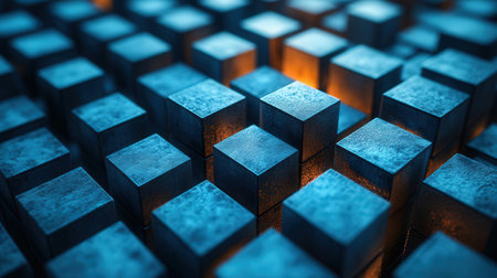 Abstract background with blue cubes. 3d rendering toned image.の素材
