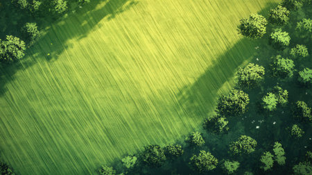 Aerial view of the green field with trees. Nature background.の素材