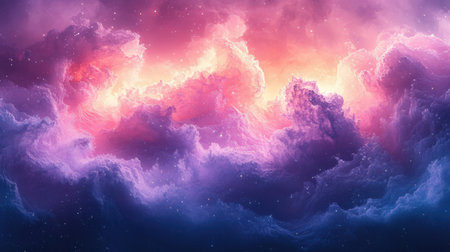 3D illustration of a fantasy cloudscape with stars and nebulaの素材