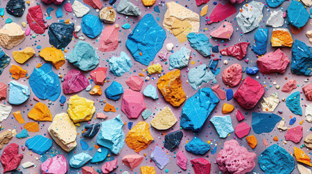 Colorful crushed stones for make up as background, top view.の素材