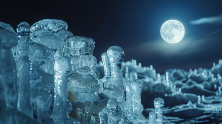 Ice and moon. 3D illustration. 3D CG. High resolution.の素材
