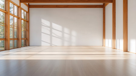 Empty room with wooden floor and window. 3D Rendering.の素材