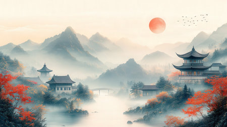 Landscape view of the ancient city of China in the morning.の素材