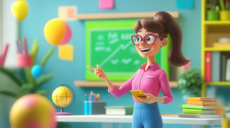 Teacher in classroom. Education concept. 3d render illustration.の素材