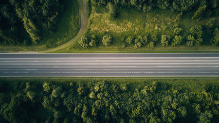 Aerial view of highway in the forest. Top view from drone.の素材