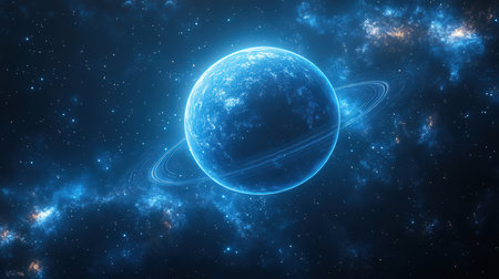 Blue planet in space, computer generated abstract background, 3D renderingの素材