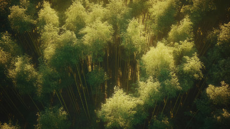 Aerial view of a bamboo forest in the morning. Toned.の素材