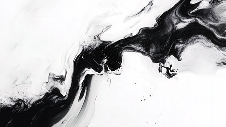 Black and white liquid texture. Watercolor hand drawn marbling illustration. Ink marble pattern.の素材