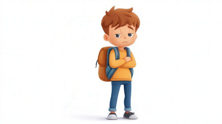 3d illustration of a boy with a backpack on a white backgroundの素材