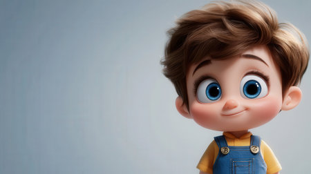 Cute little boy dressed in denim overalls, 3d renderingの素材