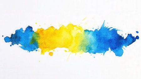 Abstract watercolor background. Blue, yellow and orange watercolor stains.の素材