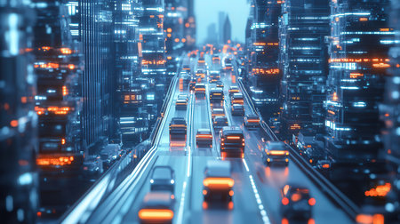 3d rendering of high speed traffic on the road in the cityの素材
